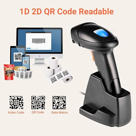 Tera [Pro Series] 1D 2D QR Wireless Barcode Scanner Bluetooth Extra Fast Long Transmission Super Fast Scanning Speed with USB Charging Cradle Stand, HW0007, Orange