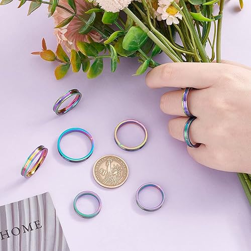 Miniatura 2 de UNICRAFTALE 16 anillos de acero inoxidable ranurados de 8 tamaños con bolsas de terciopelo, anillo vacío redondo para incrustaciones, anillo de