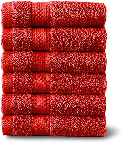 TT ThreadTrade Premium Pack of 6 Guest Towels Flannels-Soft and Absorbent 100% Egyptian Combed Cotton 6 washcloths Fingertip 30x 45 cm 500 GSM (Red)