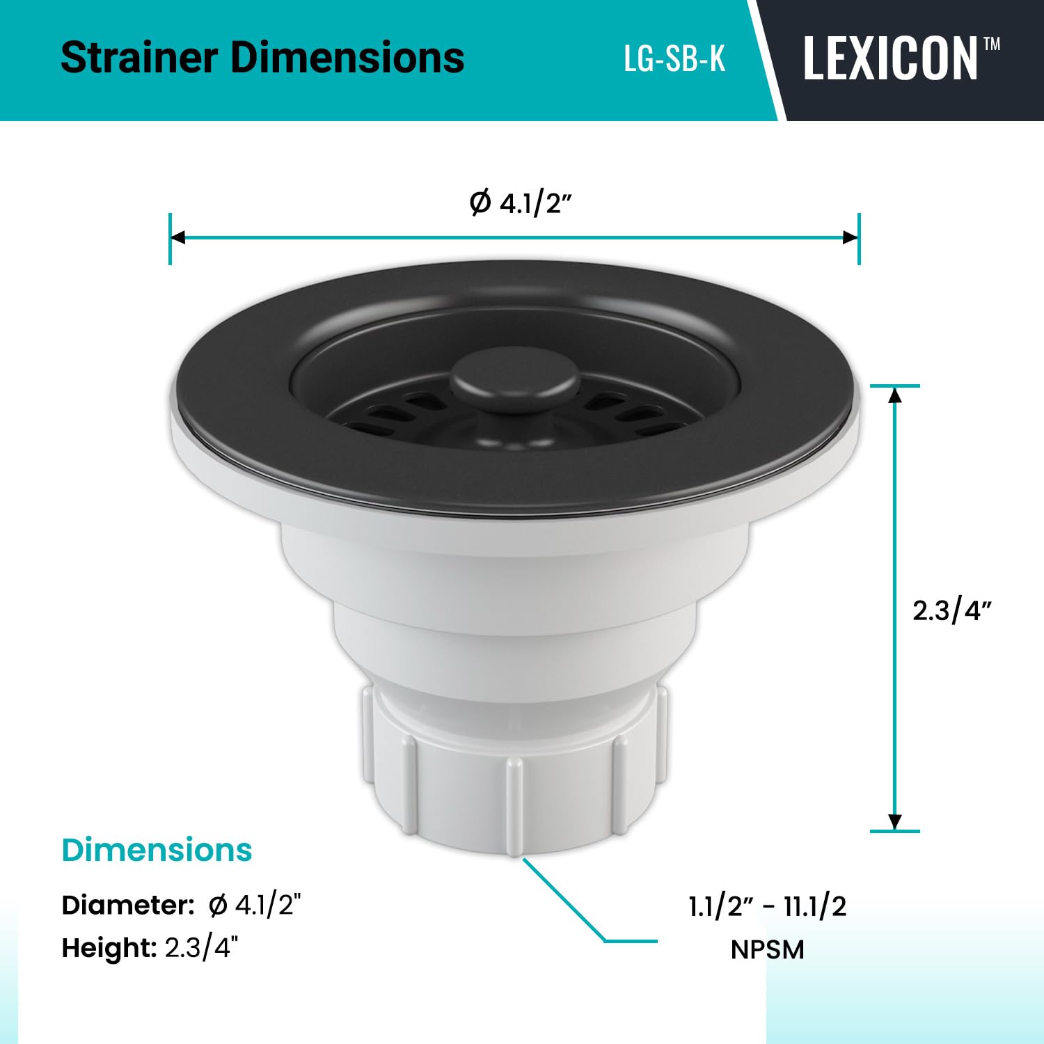 Lexicon Quartz Kitchen Sink Strainer with Decorative Matte Black