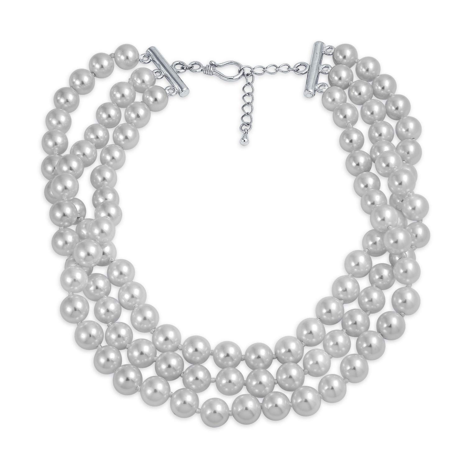 Bling Jewelry Collier De Choker En Perles Simulées Gris Rose Blanc Noué À La Main Avec 3 Rangées Larges Pour Femmes Adolescentes Bal De Promo Mariage