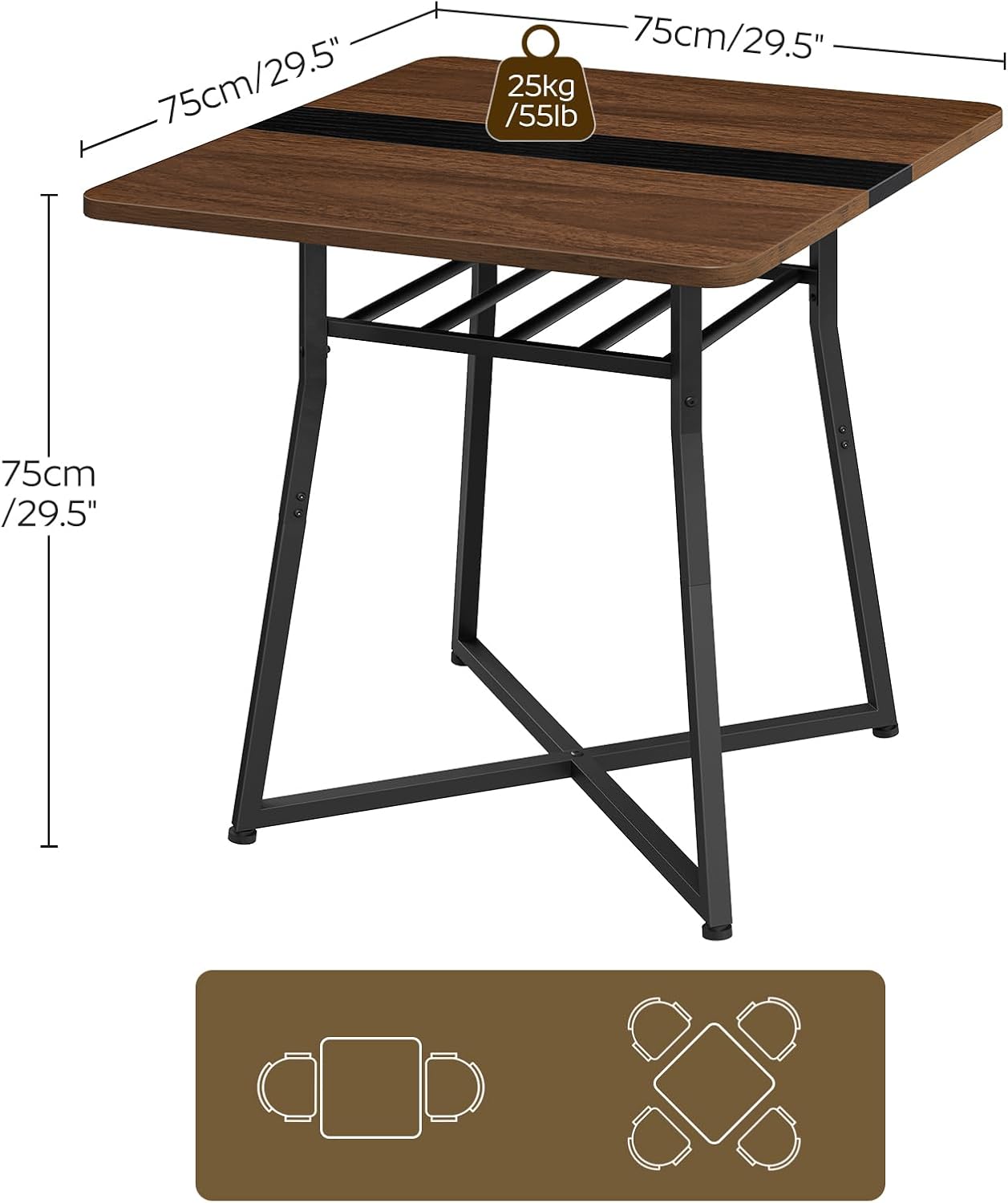 Dining Table, 29.5'' Kitchen Table, Dining Room Table with Wine Rack, Versatile Small Dining Table, Easy Assembly, for Restaurant, Cafe, Apartment, Black and Walnut CZ02BH