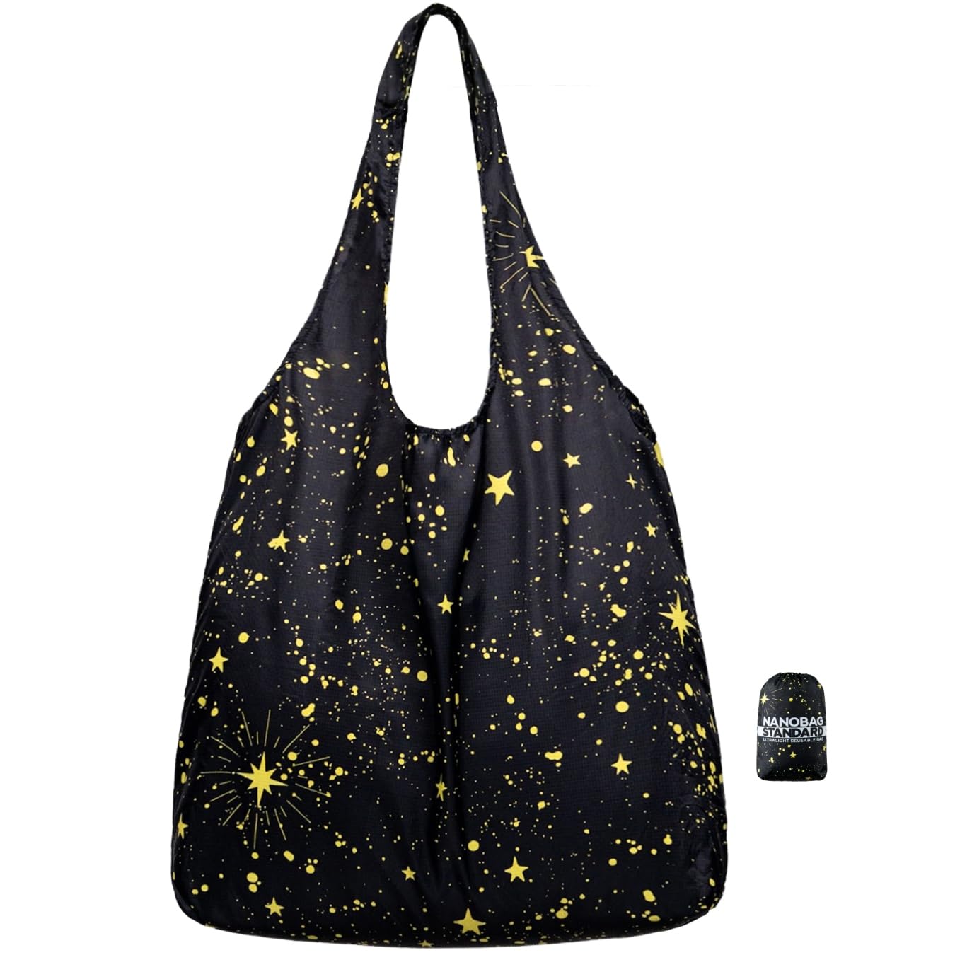 Nanobag Ultralight Foldable Tote for Women & Men, Reusable Grocery & Travel Bag, Packable Collapsible Compact Market Essential (Standard Stars)