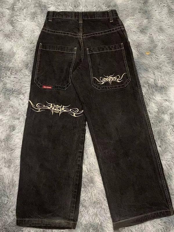 Baggy Y2k Jeans, Vintage Jeans Hip Hop Street Goth Pants, Unisex Y2k High Waist Denim Wide Leg Pants Streetwear4