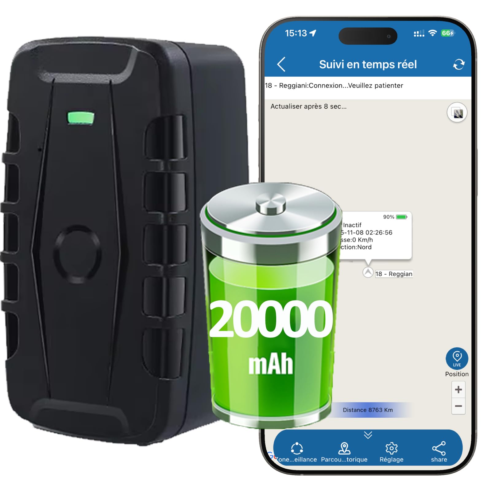 Traceur GPS Voiture 4G LTE 20000mAh, Traceur GPS sans Abonnement Tracker Voiture avec Aimant Puissant IP67 Étanche Suivi en Temps Réel, Historique 6 Mois, Géo-Clôture, Alarme Antivol pour Moto Camion