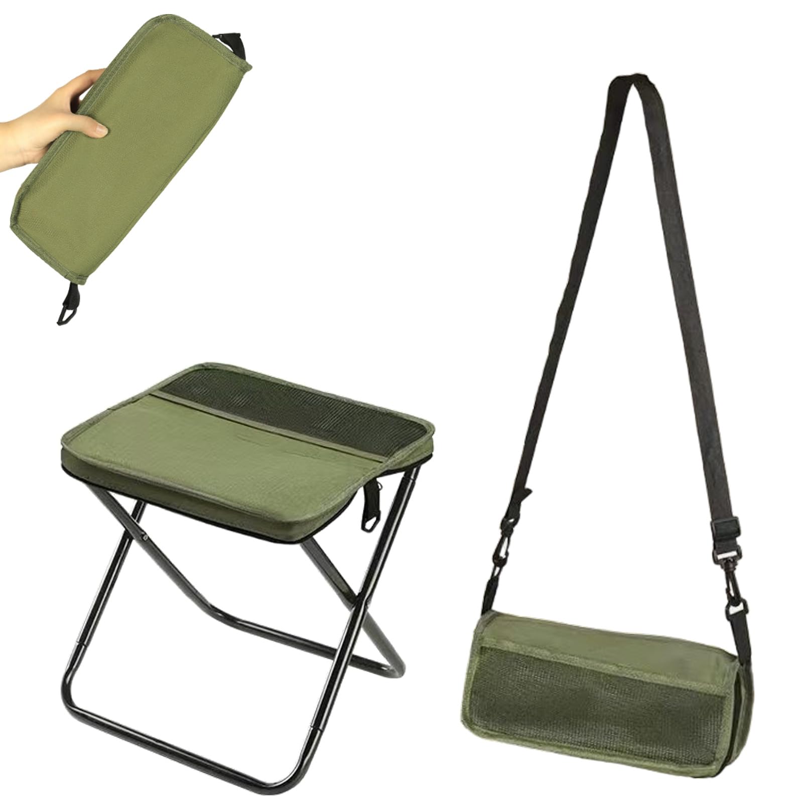 Tabouret Pliant Portable 30 Cm WYGOOD - Mini Siège Camping Randonnée Pêche Plage Avec Sac - Noir