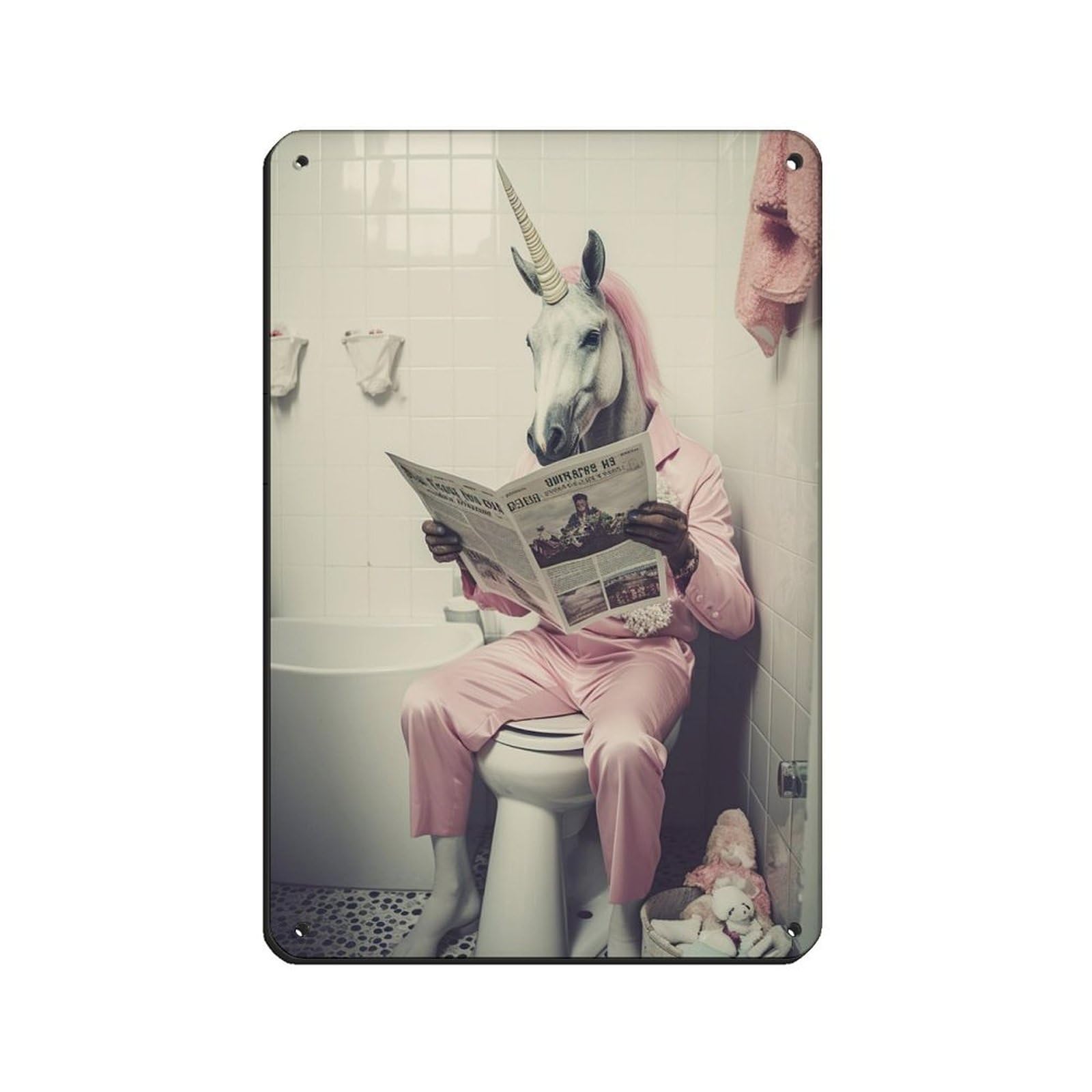 Unicorn Sitting on The Toilet Reading A Newspaper (3) Tin Sign Vintage Metal Pub Club Cafe Bar Home Wall Art Decoration Poster Retro 8x12inch(20x30cm)