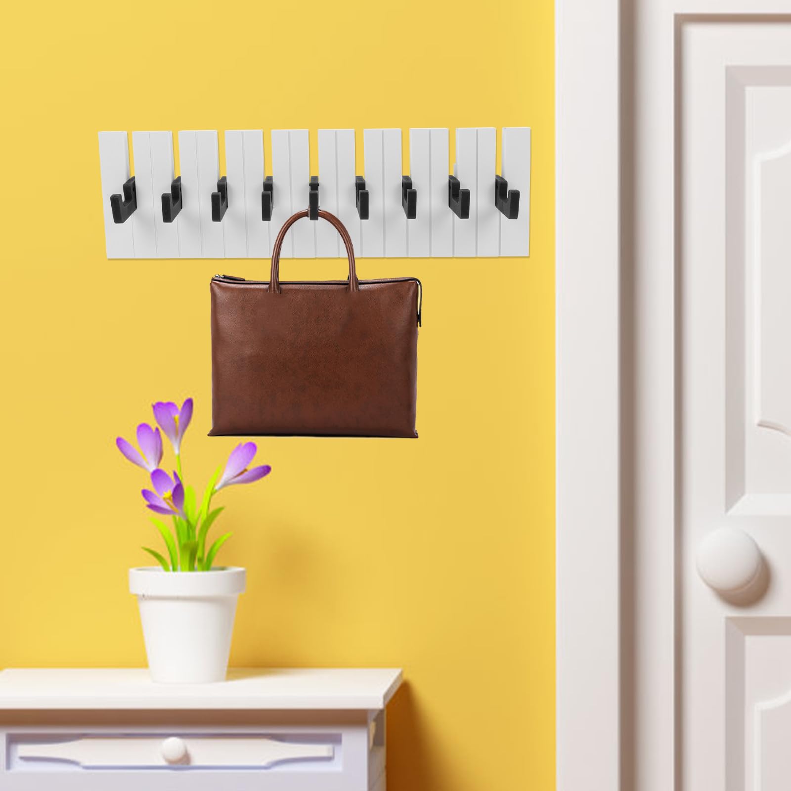 Nordische Wandgarderobe Piano Hakenleiste aus Dichteplatte 48cm mit 9 Dekorativen Kleiderhaken für Schlafzimmer und Kinderzimmer