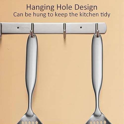 Miniatura 4 de GREATLINK Colador grande de acero inoxidable con mango cómodo y agujeros para colgar, cuchara de filtro de grado alimenticio, colador de acero