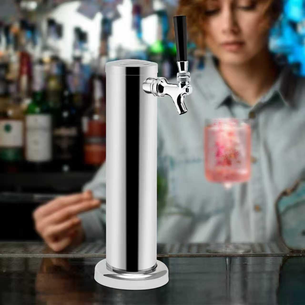 Bierspender Bierturm, Kegerator Turm Kit, Einzelzapfhahn Bierumrüstsatz, Bier Turm Zapfanlage mit Bierzapfhahn, Bier Umrüstsatz aus Edelstahl, 1.5m Schlauchlänge, für Bars Hause Hotels Restaurants
