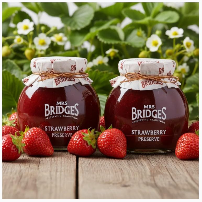 Mrs. Bridges of Scotland, Set of 2 Jars, Scottish Strawberry Preserves, Imported from Scotland, 12 Oz Each