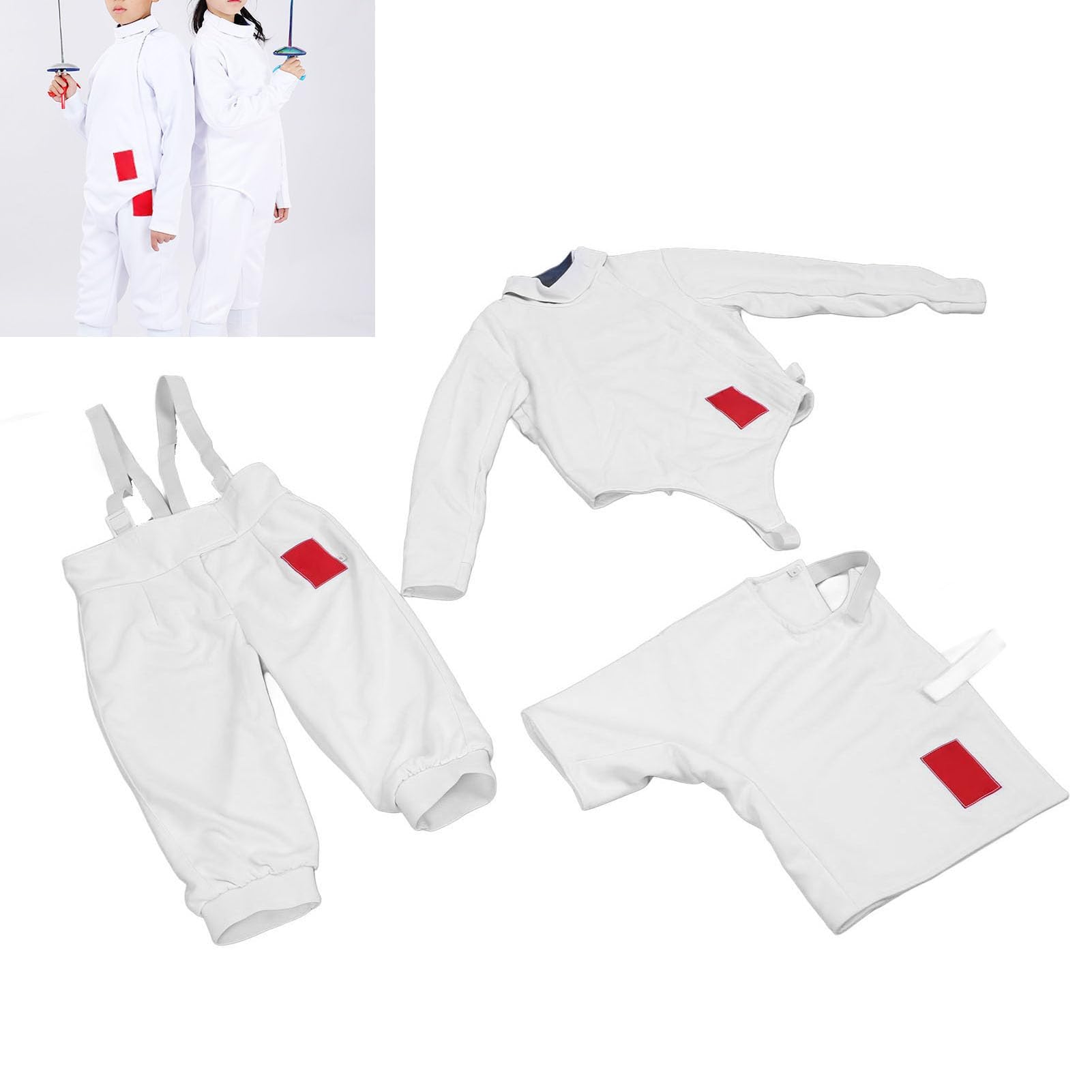 Tbest Traje de esgrima para niños, tela Ripstop, gruesa, transpirable, ajustable, unisex, pantalones protectores, chaqueta, chaleco para entrenamiento de niños