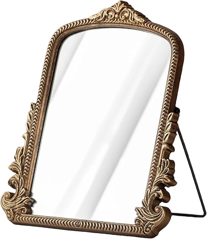 Espelho de Mesa Arqueado HozonDec com Moldura Dourada Antiga, Estilo Barroco, 30,0 cm x 24,4 cm