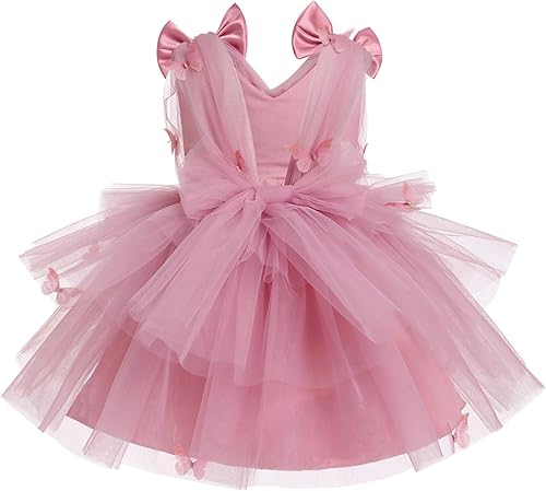 Miniatura 2 de IMEKIS Toddler Girls Butterfly Birthday Dress Rainbow Tulle Formal Wedding Party Ruffle Tutu Dresses Photo Shoot