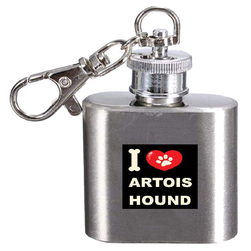 Flasque gravée I Love My Dog Artois Hound acier inoxydable de 28,3 ml finition premium