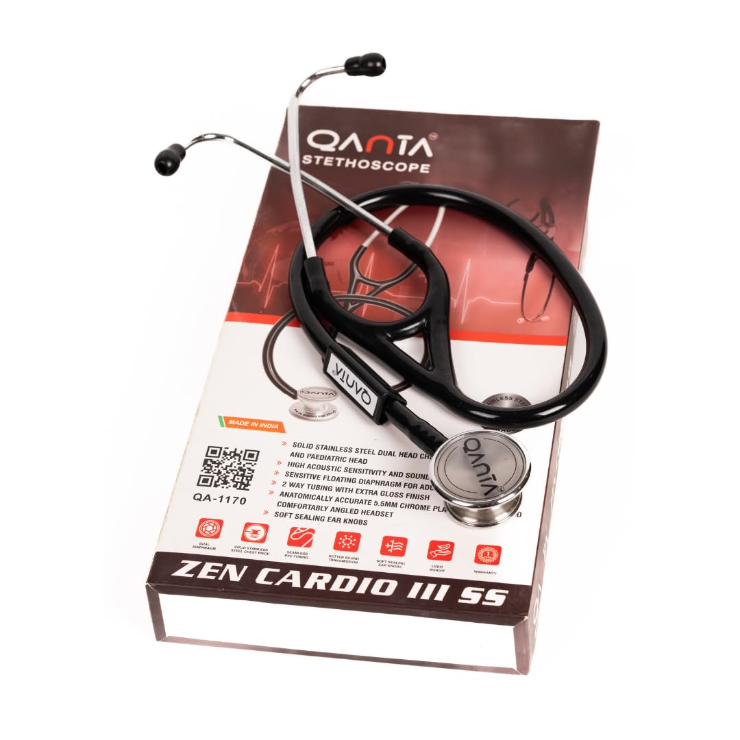 QANTA® Stethoscope Zen Cardio III SS | Dual Diaphragm for Pulmonary and Cardiac Examination | Stainless Steel Chest Piece | Dual Head | For Doctors and Medical Professionals | For Adult and Pediatric Use (Black)-image-36