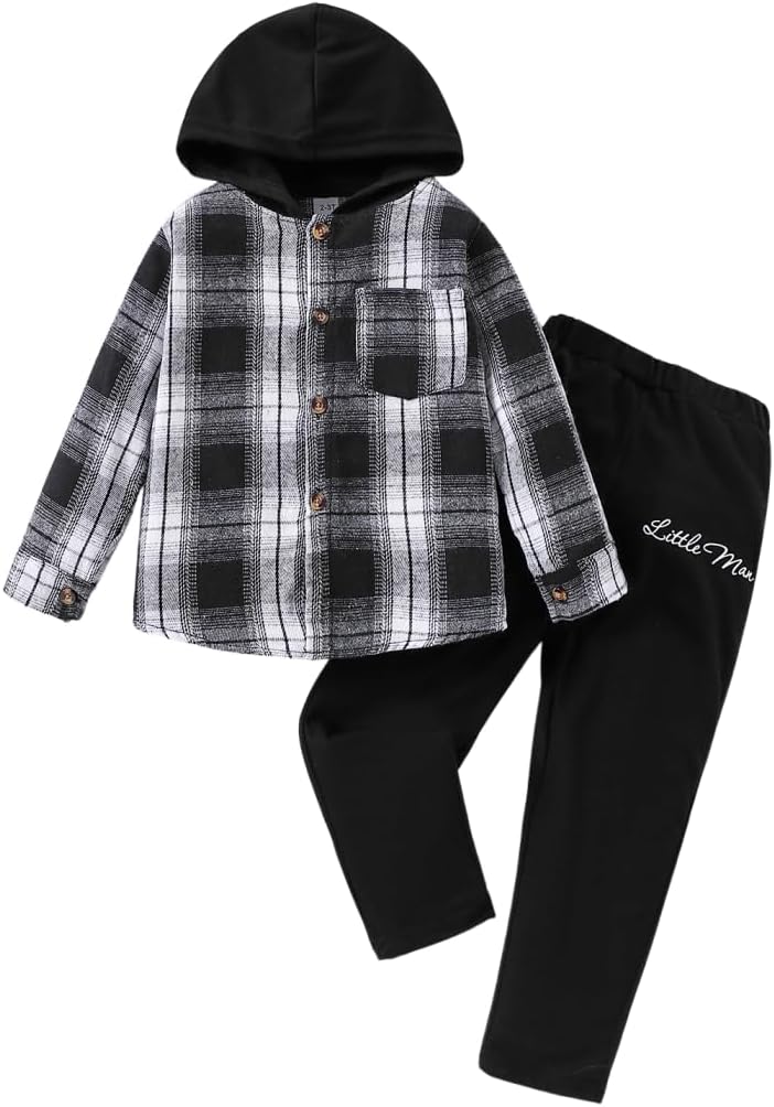 Toddler Baby Boy Clothes Plaid Long Sleeve Hoodie Sweatshirt + Pants 2pcs Boys Outfit Set