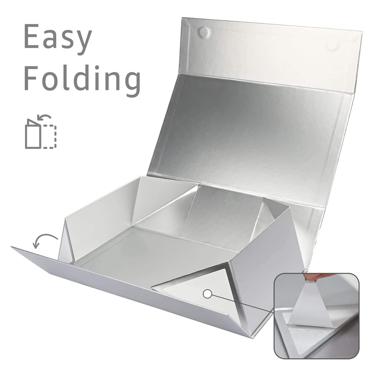LIFELUM Pudełka na prezenty z pokrywkami, 5 sztuk 35 x 21 x 11 cm, srebrne pudełka prezentowe ze wstążką, kartką, papierem rozdrobnionym, pudełka prezentowe na prezenty, ukończenie szkoły, Boże