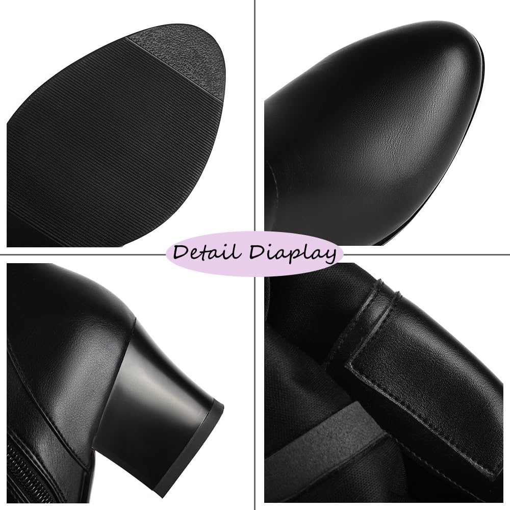 Damen Weiter Schaft Knielange Schlaffer Schaft Stiefel Runde Spitze Schnallenriemen Reitstiefel Block Mittelhoher Absatz Knielange Stiefel Seitenreißverschluss