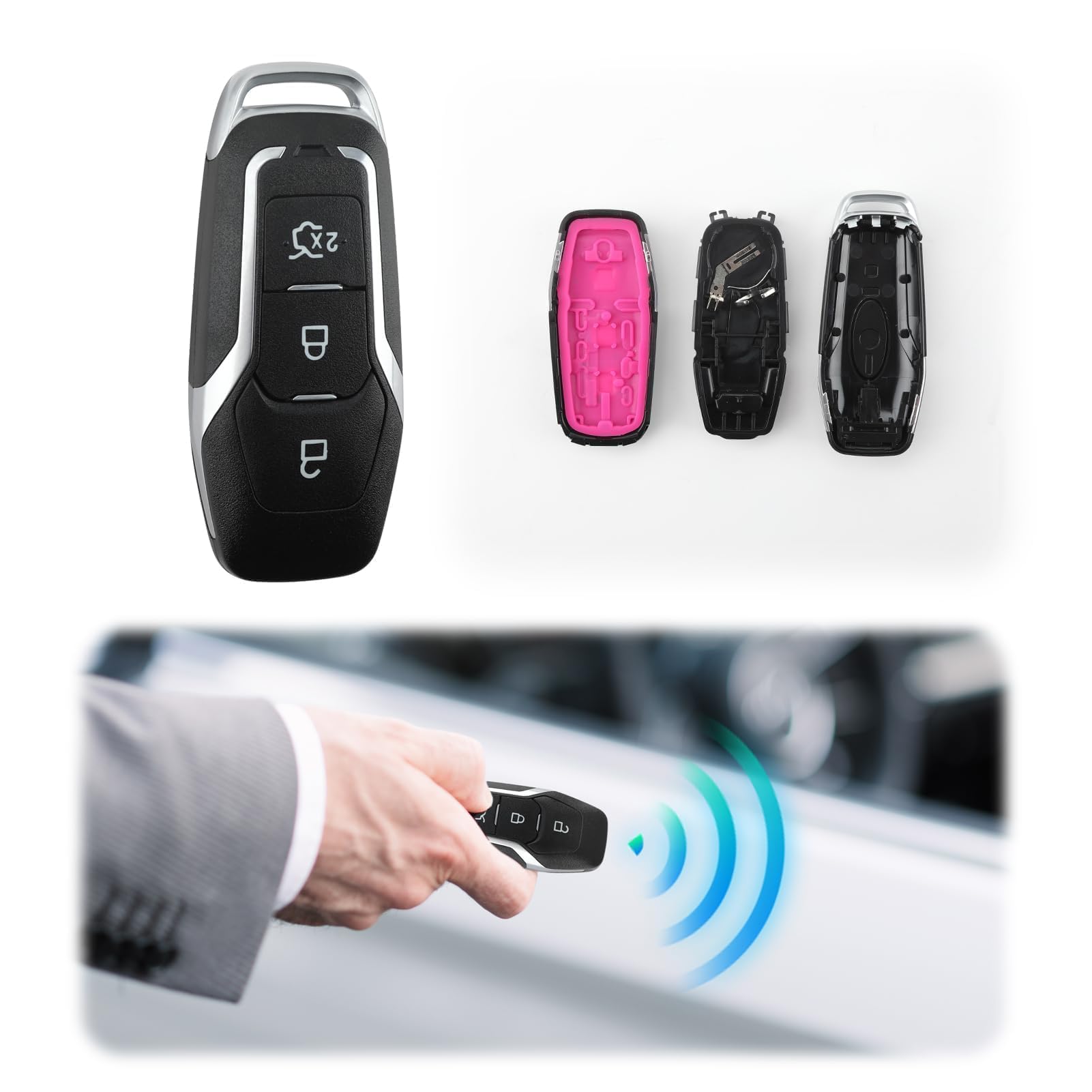 Custodia Rigida Per Chiave Auto Ford 3 Pulsanti – Nero Lucido – Protezione Per Mustang Mondeo Fusion Galaxy