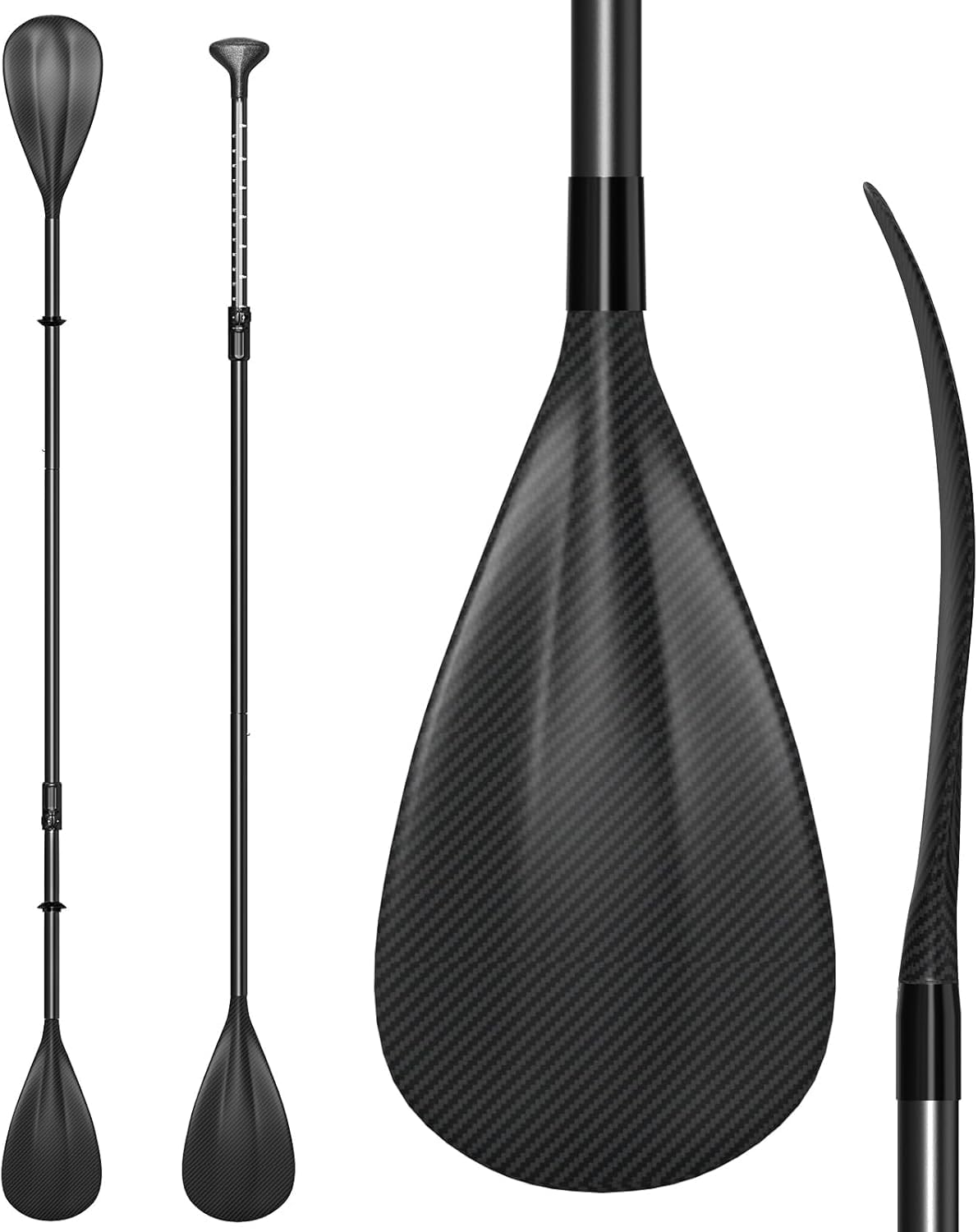 2-in-1 SUP Paddel [Carbon oder Aluminium], 4-teilig faltbar & verstellbar, mit verstärkten PP-Blättern, für Kajak und Stand Up Paddle Board
