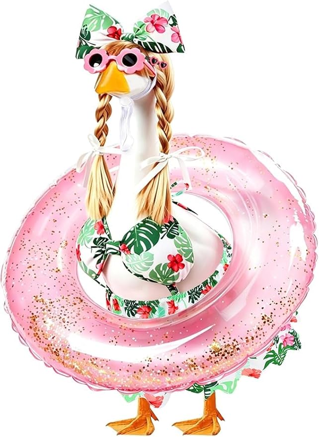 Summer Style Swim Set with Pool Ring Summer Patio Decor Sunglasses Inflatable Pool Rings Sunglasses and Wigs Funny Summer Pool Party Beach Lawn Garden Porch Decoration