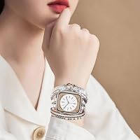 VISOOM Boho Gyöngyös Bőr Szíj Apple Watch 42mm/44mm/45mm/49mm Órához - Női Divatos Kétrétegű Karkötő Series 10/9/8/7/SE Kompatibilis 4