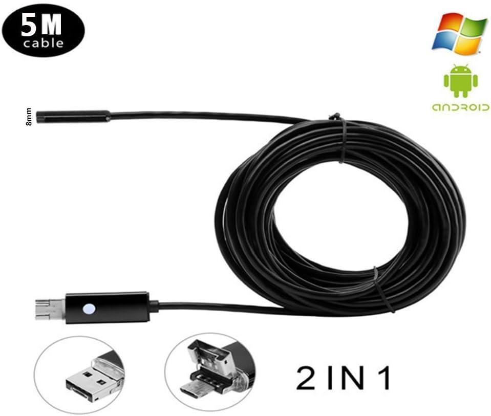 USB Endoscope, Ideapro 8mm Android Micro and USB 2 in 1 Waterproof Borescopes Inspection Miniature Camera with 6 LED and 5M Cable