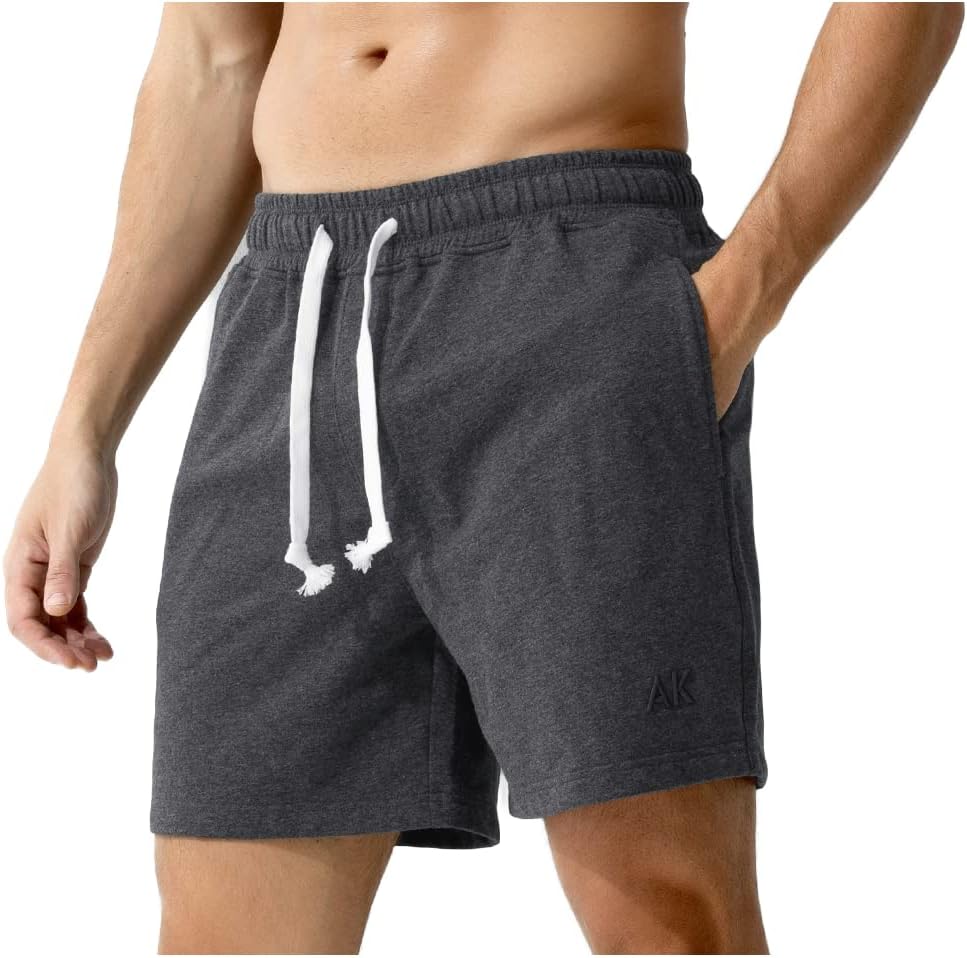 Arjen Kroos Men Sweat Cotton Shorts with Zipper Pockets 5 Inch Athletic Gym Stretch Workout Short