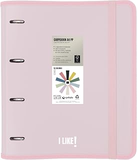 Grafoplas - Archivador 4 Anillas Plastico a4 con Recambio, Carpebook Like Rosa Soft, Incluye Hojas Cuadros 90g 5x5 Bordes Color, Separadores, Sobre con Cierre, Pegatinas y Hojas Planner, Lomo Curvo