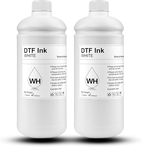 Tinta DTF 1000ML DTF Tinta Blanca Paquete de 2 Tinta DTF Premium Base de Tinta de Inyección de Tinta Digital Recambio para Impresoras Directas a