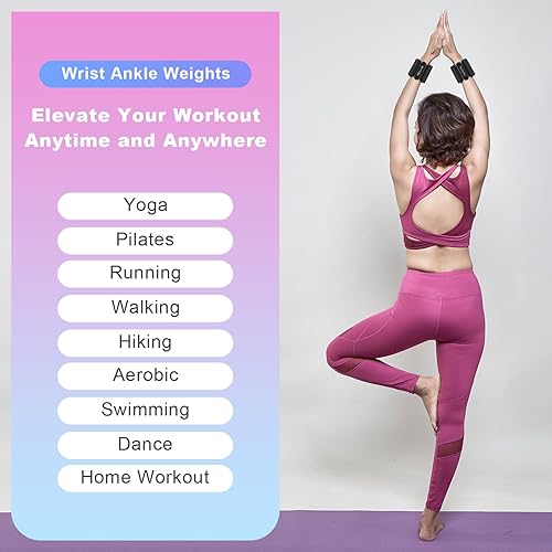 Miniatura 5 de REALIKE Pesas de muñeca y tobillo para mujer, juego de 2 pesas ajustables de silicona (1 libra cada una) para caminar, yoga, pilates, aeróbicos,