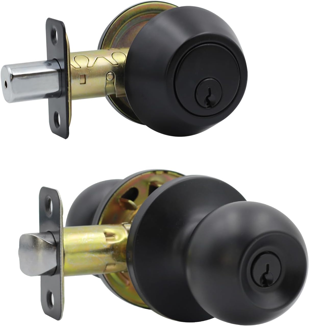 Entry Door Knob and Single Cylinder Deadbolt Combo,Keyed Alike Combination Sets Door Locksets, Matte Black Front Door Knobs and Deadbolt Set (2 Pack)