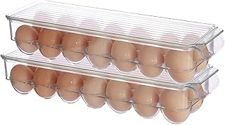 Clear Plastic Egg Holder for Refrigerator,2 PACK Egg Storage Container Organizer Bin,Large Capacity With LId and Handle for Fridge,Stackable Deviled Home Fresh Storage Egg Tray