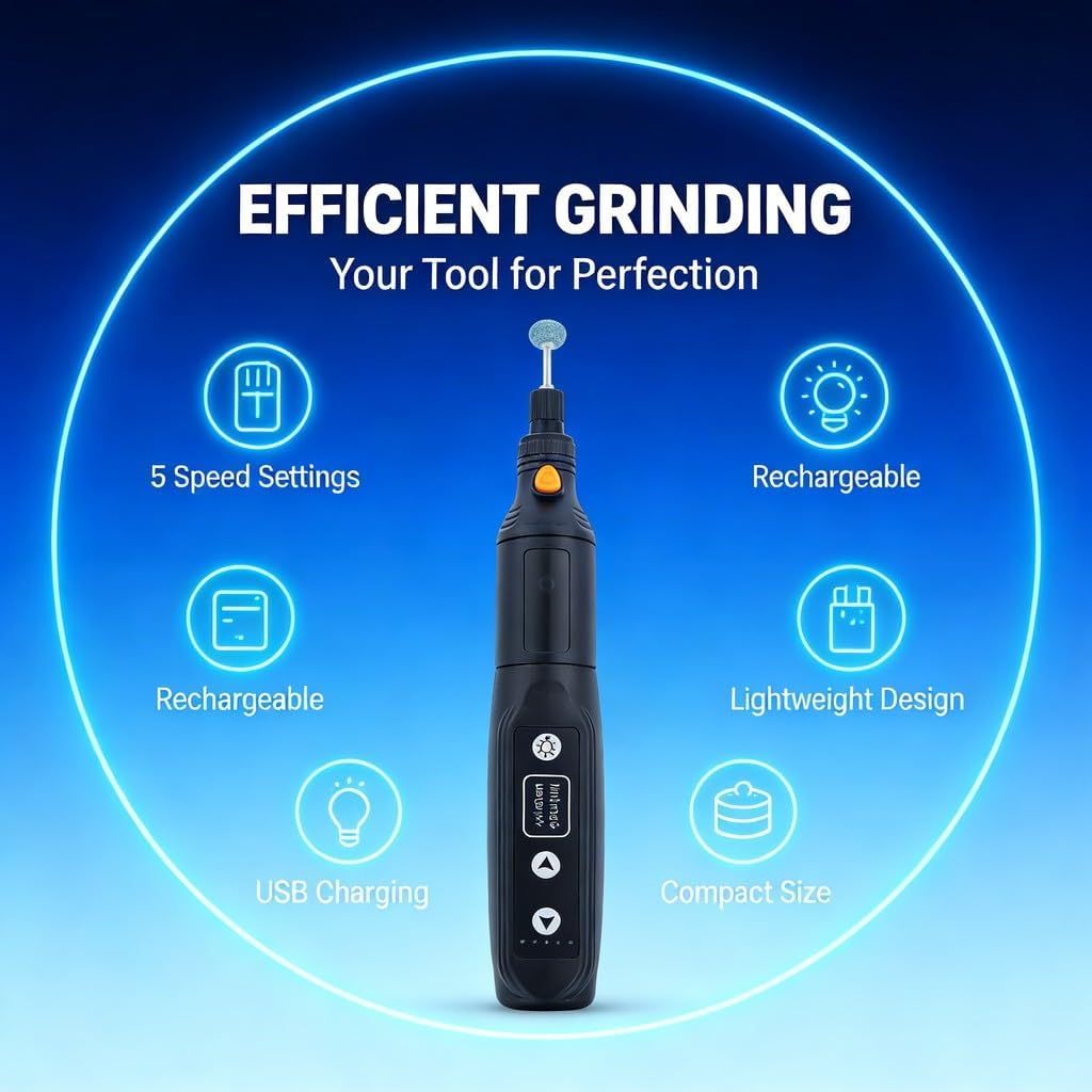 Mini Cordless Rotary Tool, 5 Speed Electric Grinder Set with USB Plug, 3.7V Portable Engraver - Adjustable Speed, Rechargeable Battery, Ideal for Crafting and DIY