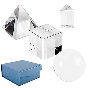 Toolly 4 Pack K9 Optical Crystal Photography Prism Set, Include 50mm Crystal Ball, 50mm Crystal Cube, 50mm Triangular Prism, 60mm Optical Pyramid