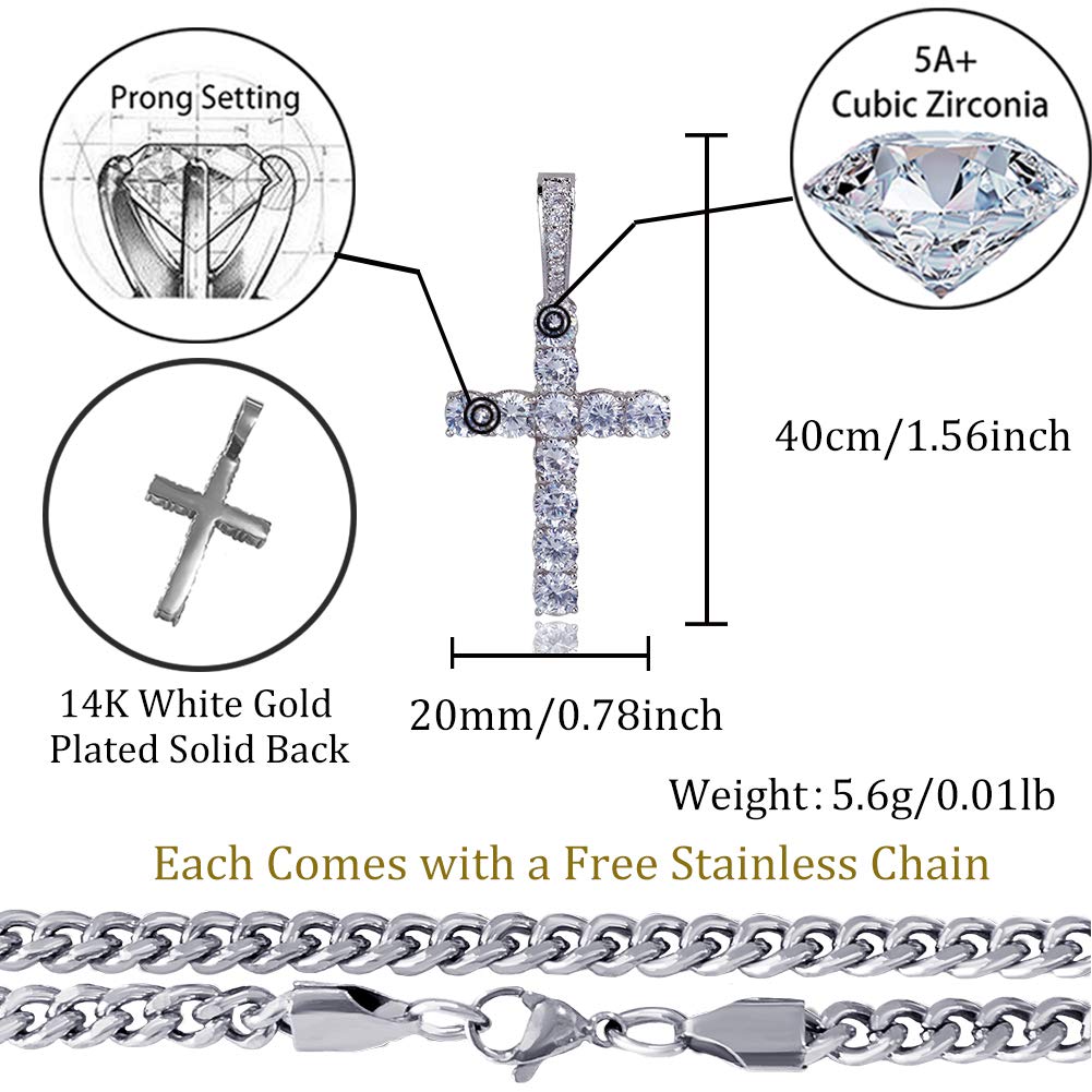 Collar con dije de cruz de circonita cúbica de laboratorio, chapado en oro de 14 quilates y plata para hombres y mujeres, circonita cúbica, circonita 2