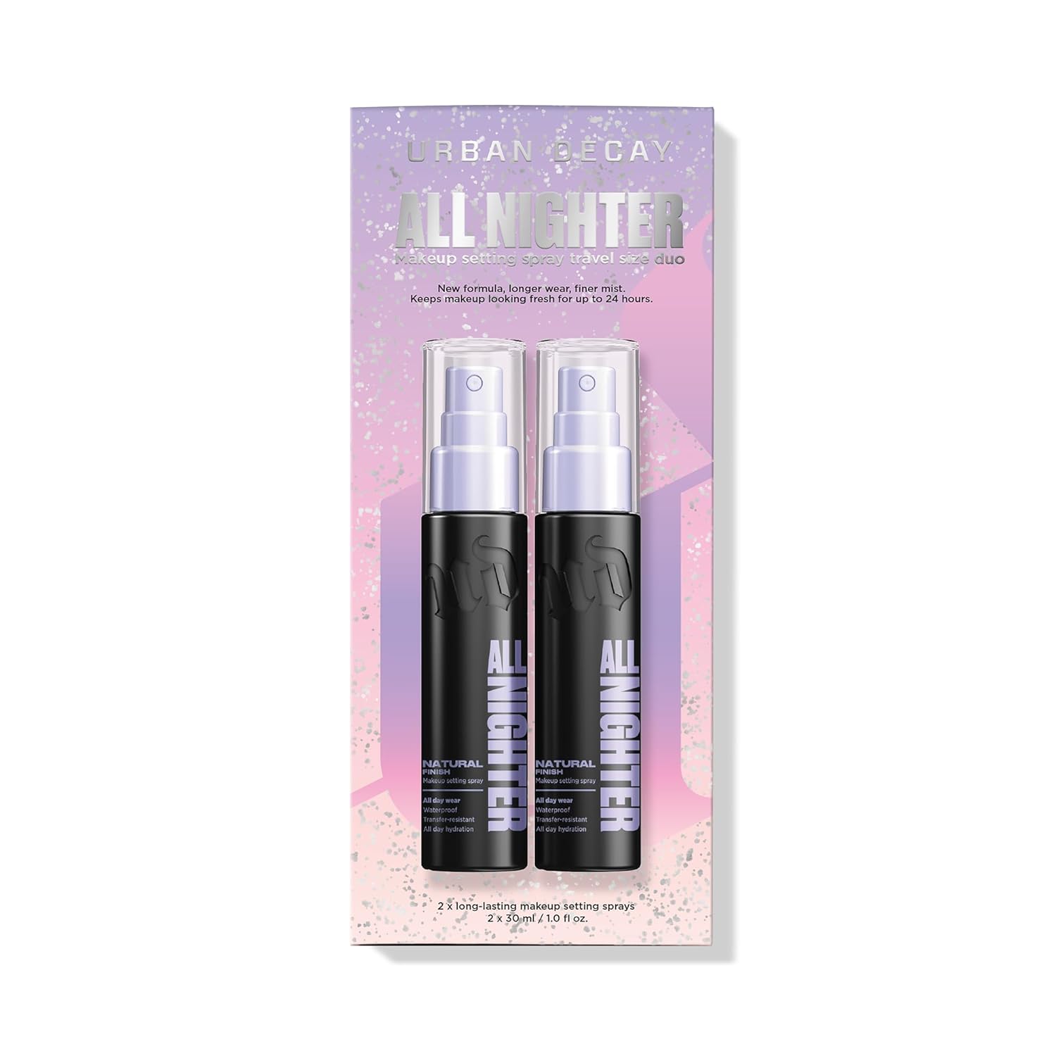 Urban Decay All Nighter Waterproof Makeup Setting Spray - Natural Finish, Up to 24HR Wear, Ultra-Fine Facial Mist, Hydrating Foundation Face Primer, Smudge-Proof, Transfer-Resistant, with Glycerin Travel Duo Set (1 Fl Oz x2) - Image 1 of 8