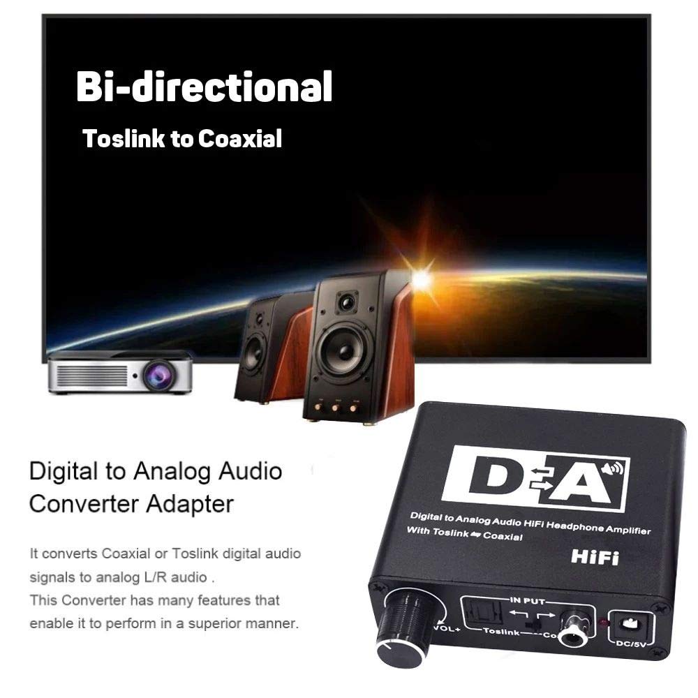 Convertisseur Audio analogique HiFi numérique Fibre coaxial vers RCA canaux Gauche et Droit coaxial commutateur bidirectionnel avec Sortie Jack RCA 3,5 mm pour écouteurs, Ordinateur, TV