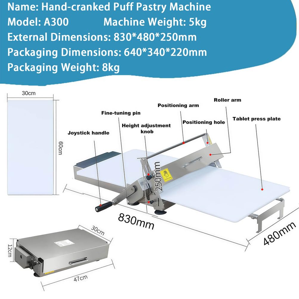 Laminatoio manuale per impasto, spessore regolabile per cottura professionale di croissant e pasticceria