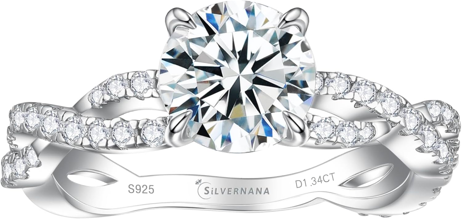 925 Sterling Silver Moissanite Engagement Ring for Women Round Brilliant Cut D Color VVS1 Moissanite Promise Ring for Her Size 4-10