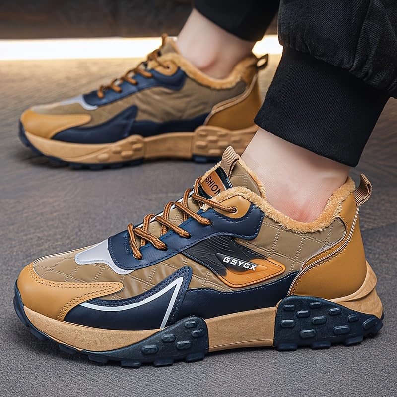 Men's Warm Fleece-Lined Sneakers - Fashionable Lace-Up Casual Shoes, Breathable Fabric Upper & Non-Slip PVC Outsole, Comfort Fit for Outdoor Activities3