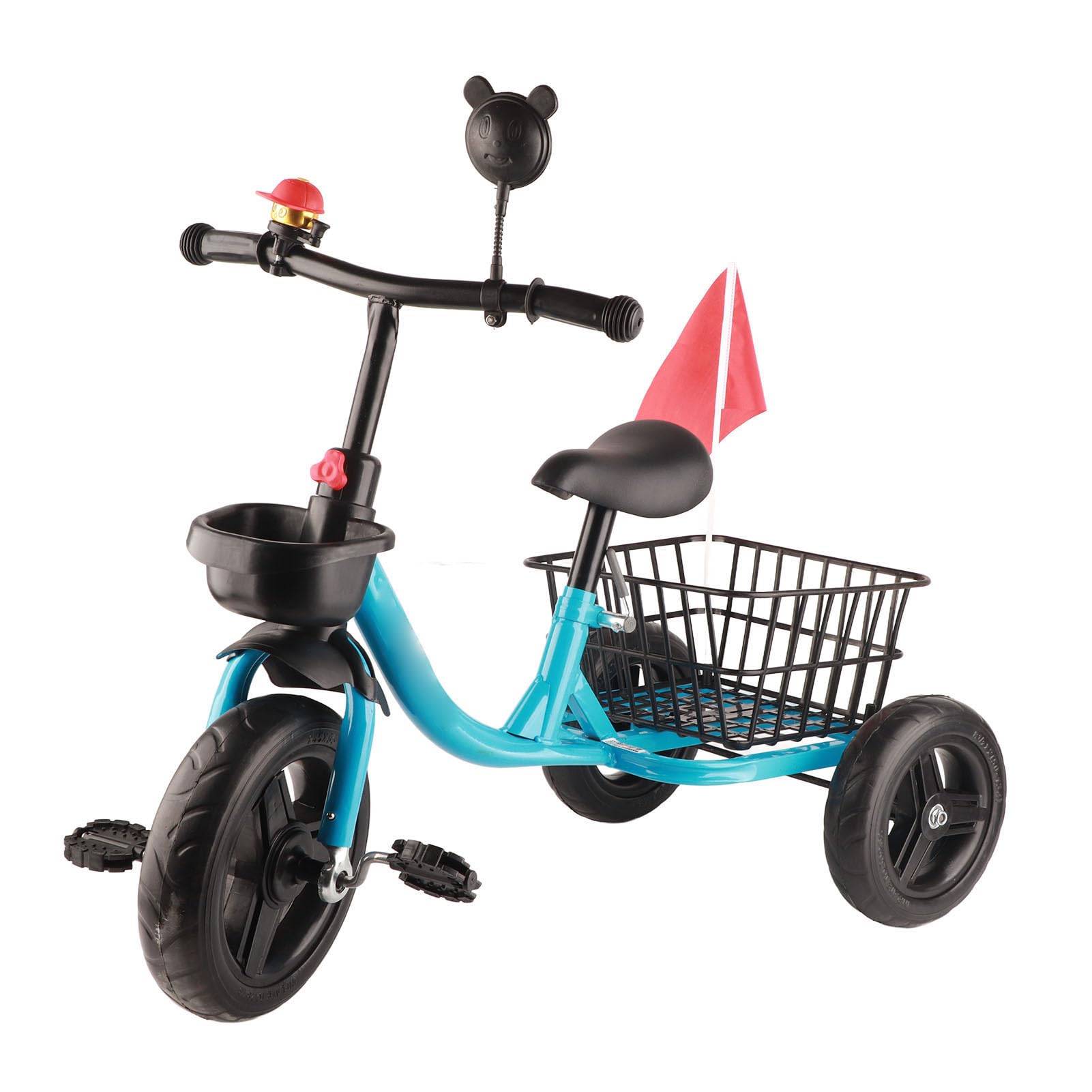 Triciclo para Niños con Cestas de Almacenamiento Delanteras y Traseras, Diseño Bonito y Cómodo para Niños de 2 a 6 Años, Material Metálico (Azul)