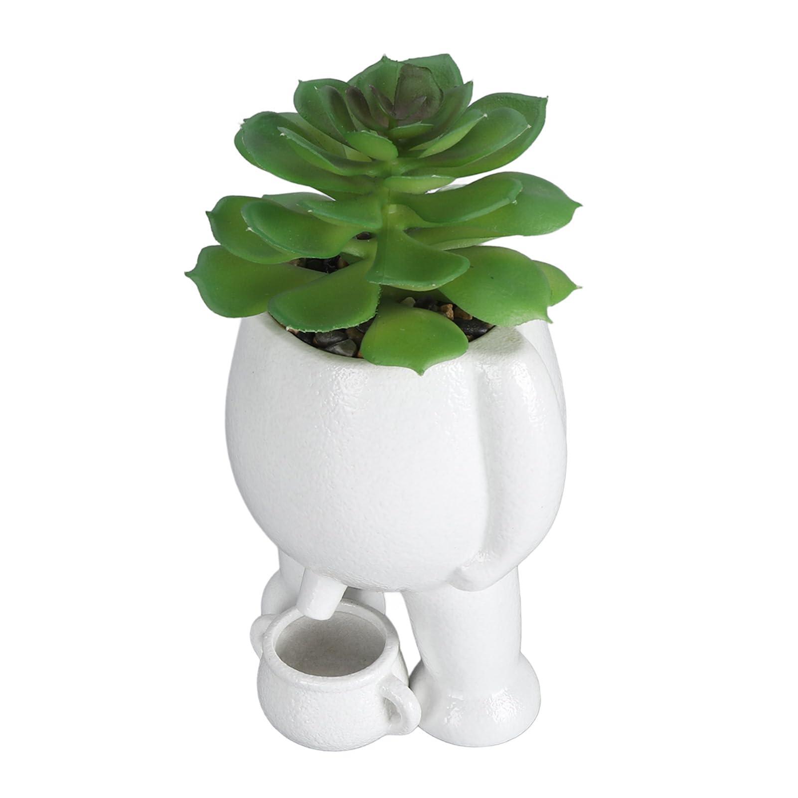 Jiawu Cute Ceramic Succulent Planter, Garden Pot with Drainage and Attached Saucer, Simulation Innovative Little Man Pees Decoration Pot for Office Desktop, Plants Not Included (White)
