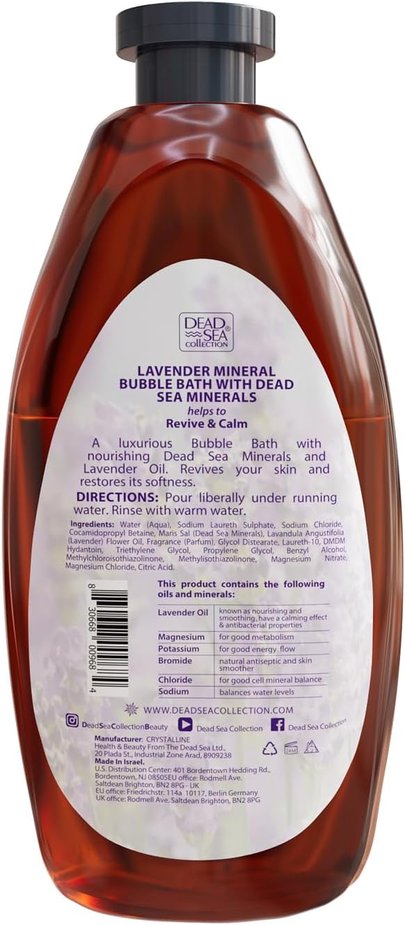 Dead Sea Collection Bubble Bath with Lavender for Women and Men - Lavender Oil and Pure Dead Sea Minerals - Nourishing and Moisturizing Skin - Pack of 2 (67.6 fl.oz) - Image 8