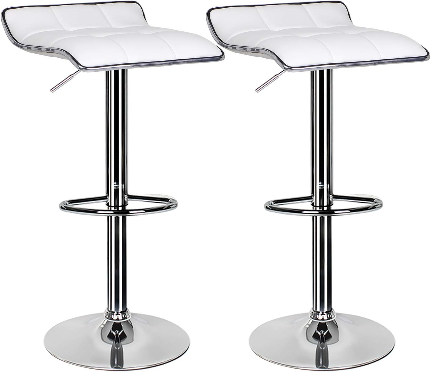 Bar Stools Set of 2,White Bar Stool for Kitchens with Chrome Footrest and Base Comfy Padded Swivel Gas Lift Leather Breakfast Bar Stool for Diningroom/Counter/Kitchen Home Furniture [Energy Class A++]