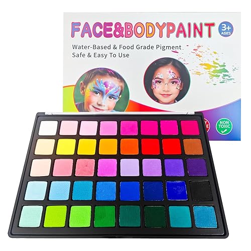 Miniatura 8 de Kit de pintura facial para niños, paleta de pintura facial no tóxica activada por agua, kit de maquillaje de pintura facial con plantillas,