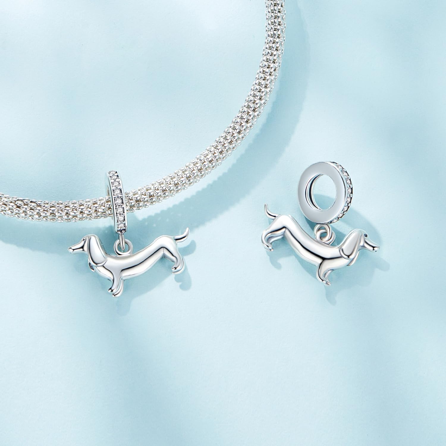Ciondolo di Bassotto en Argent Sterling 925, Ciondolo Mignon de Chien de Race, Pendentif Adapté pour Bracelets et Colliers Pandora pour Femmes