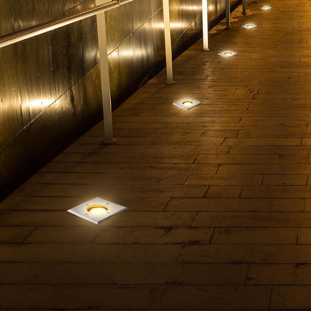 Bodeneinbaustrahler GU10 Terrassenboden Einbauspot Bodeneinbauleuchte Außen, Fernbedienung dimmbar, Edelstahl stoßfest, RGB LED 3,5W 290Lm, LxBxH 11x11x12 cm, 3er Set