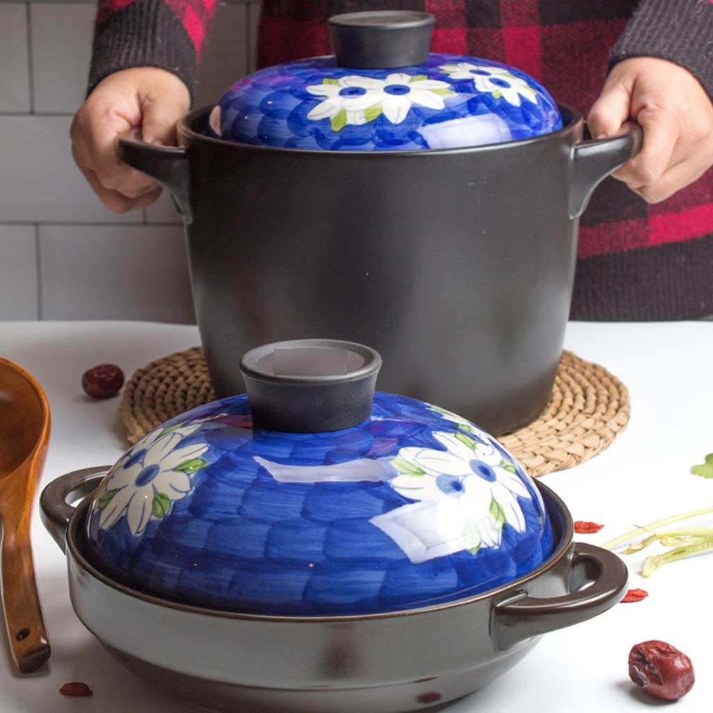 Olla pequeña, Olla de hierro fundido con tapa, Olla de hierro fundido esmaltado, Platos de cazuela Olla de sopa de cerámica Olla de arcilla de gas for el hogar Olla arrocera Estofado creativo / Calder